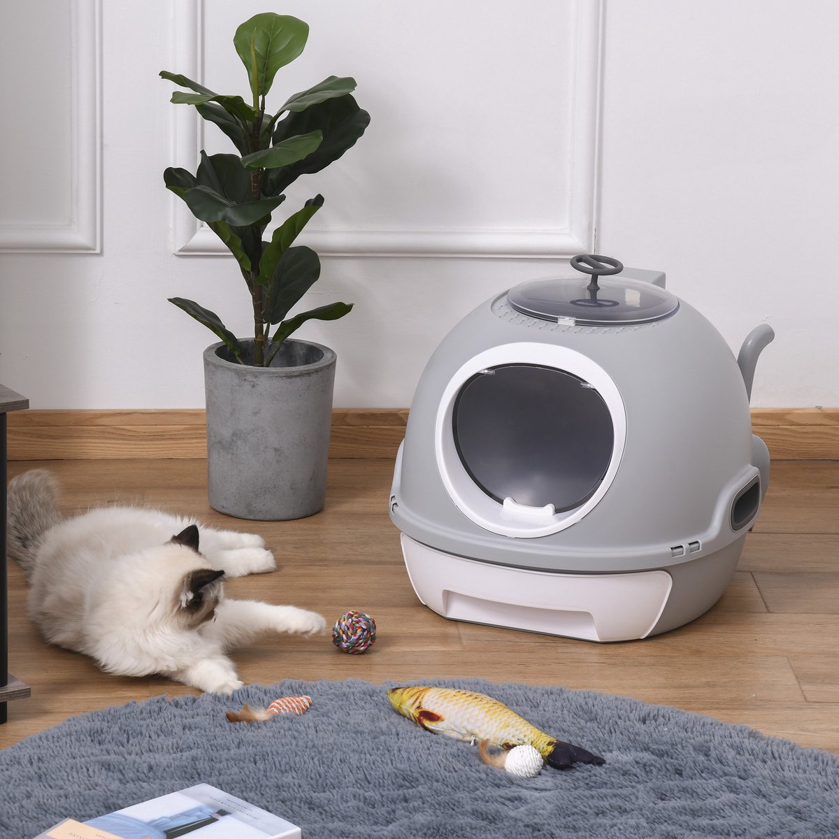 PawHut Bac à litière pour Chat Maison de Toilette bac à litière pour Chat  avec Porte battante, Pelle et Filtre Inclus dim. 43L x 44l x 47H cm - Vert  : 