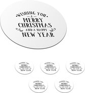 Onderzetters voor glazen - Rond - Kerst quote Wishing you a merry Christmas met een witte achtergrond - 10x10 cm - Glasonderzetters - 6 stuks