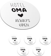 Onderzetters voor glazen - Rond - Hotel oma always open - Quotes - Oma - Spreuken - 10x10 cm - Glasonderzetters - 6 stuks