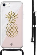 iPhone SE 2020 hoesje met koord - Ananas | Apple iPhone SE (2020) crossbody case | Zwart, Transparant | Ananas
