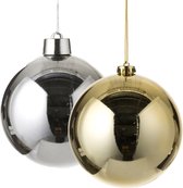Kerstversieringen set van 2x grote kunststof kerstballen zilver en goud 15 cm glans