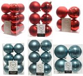 Kerstversiering kunststof kerstballen kleuren mix rood/ijsblauw 6-8-10 cm pakket van 44x stuks