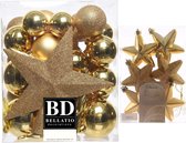 Kerstversiering kunststof kerstballen en hangers goud 5-6-8 cm pakket van 39x stuks - Met ster vorm piek van 19 cm