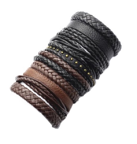 Joboly Stoere ronde mannen / heren armband gevlochten met handige sluiting - Heren - Bruin - 18 cm