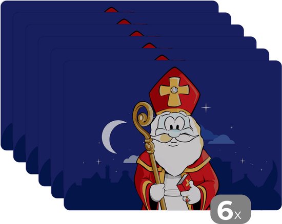 Foto: Placemat kinderen placemat placemats kunststof sinterklaas sint decoratie kinderen jongens meisjes kind 45x30 cm 6 stuks hittebestendig anti slip onderlegger afneembaar