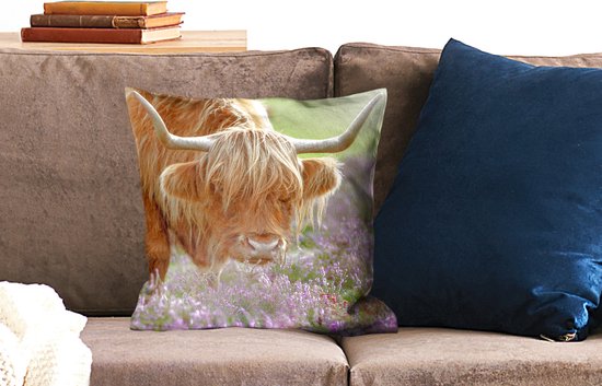 Coussins décoratifs - Oreillers Salon - 45x45 cm - Highlander écossais - Violet - Fleurs