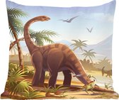 Kussen voor kinderkamers - Kamer decoratie - Dinosaurus - Landschap - Tropisch - Kinderen - Jongens - Meiden - 40x40 cm - Kussen voor kinderen
