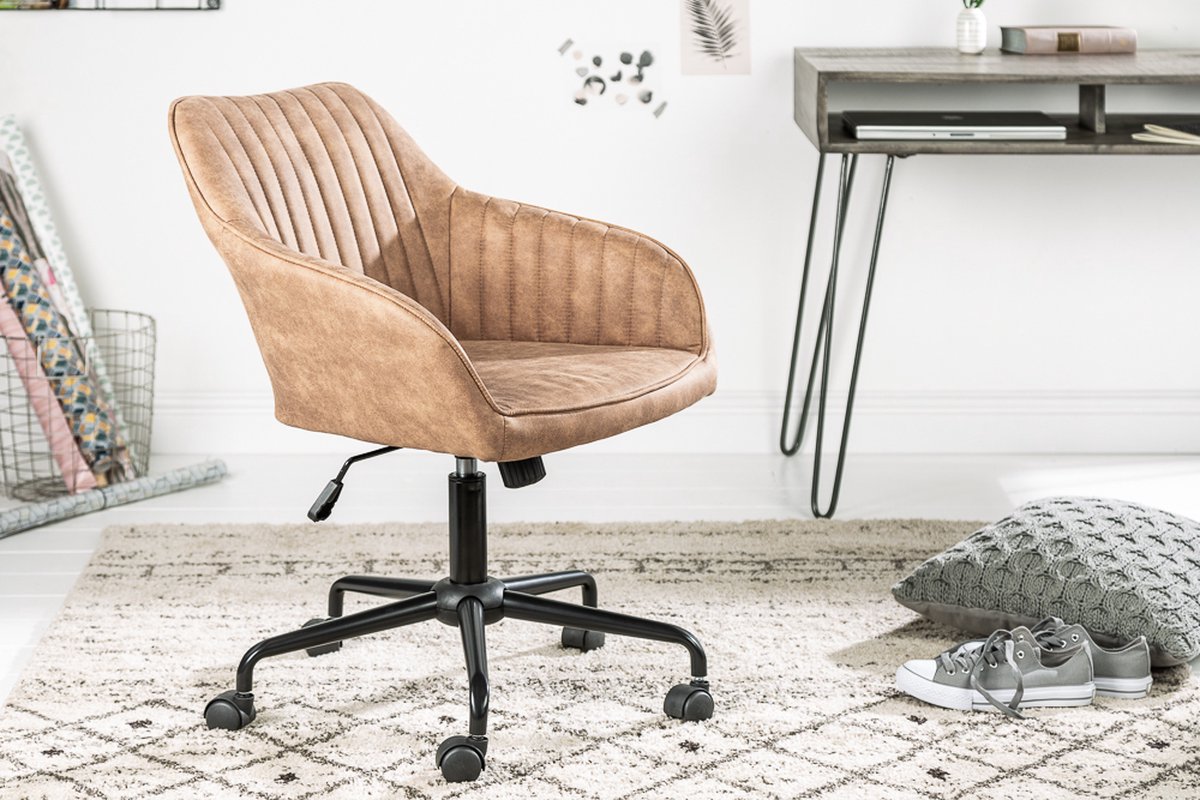 In hoogte verstelbare bureaustoel vintage taupe met armleuningen draaistoel