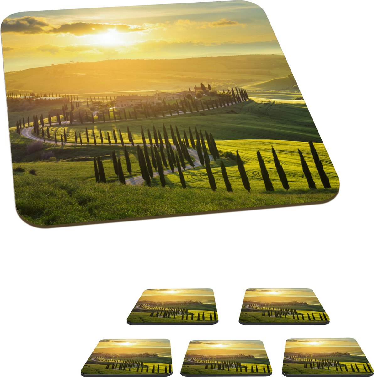 Onderzetters voor glazen - Toscane - Zon - Italië - 10x10 cm - Glasonderzetters - 6 stuks