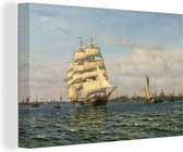 Canvas schilderij 180x120 cm - Wanddecoratie Schoolschip Georg Stage verlaat de haven van Kopenhagen - Schilderij van Vilhelm Arnesen - Muurdecoratie woonkamer - Slaapkamer decoratie - Kamer accessoires - Schilderijen