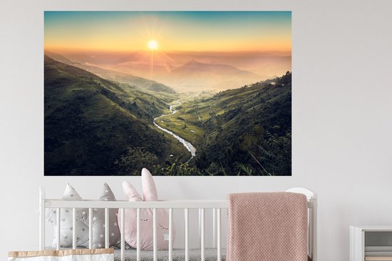 Stickers muraux - Film autocollant - Paysage d'Indonésie au lever du soleil - 120x80 cm - Film adhésif - Stickers muraux chambre d'enfant - Papier peint autocollant - Papier peint autocollant - Film autocollant