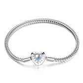 Sterling zilveren bedelarmband met hartvormige clipsluiting 17 cm