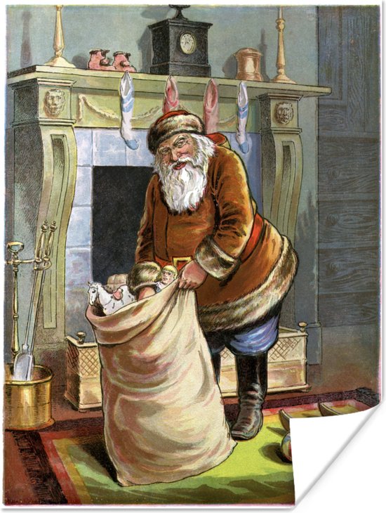 Poster Kerstman - Kerstcadeau - Vintage - 60x80 cm - Kerstmis Decoratie - Kerstversiering - Kerstdecoratie Woonkamer - Kerstversiering - Kerstdecoratie voor binnen - Kerstmis