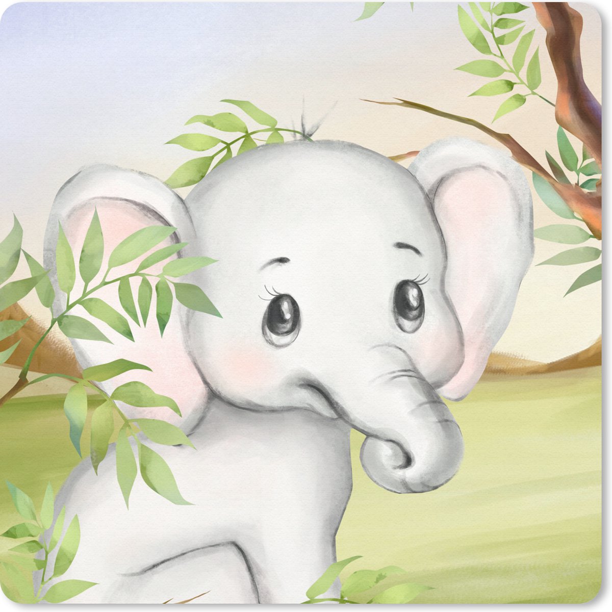 Muismat 20x20 cm - Mousepad Olifant - Jungle - Bladeren - Muismatten