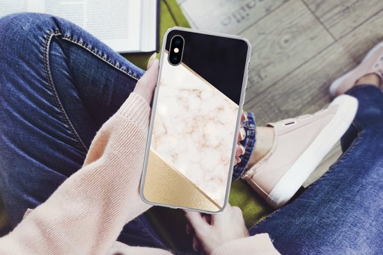 Coque iPhone Xs - Marbre - Or - Rose - Siliconen