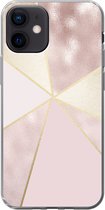 Geschikt voor iPhone 12 hoesje - Marmer print - Roze - Goud - Chic - Siliconen Telefoonhoesje