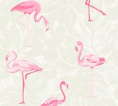 Kinderbehang Profhome 359801-GU vliesbehang licht gestructureerd met dieren patroon mat roze chroomoxydegroen wit 5,33 m2