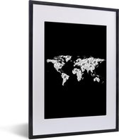 Fotolijst incl. Poster - Wereldkaart - Bladeren- Design - 30x40 cm - Posterlijst