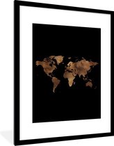 Fotolijst incl. Poster - Wereldkaart - Brons - Zwart - 60x80 cm - Posterlijst