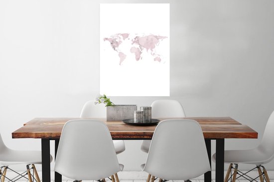 Cartes du monde du Wereldkaart - Carte du monde - Aquarelle - Rose - 60x80 cm