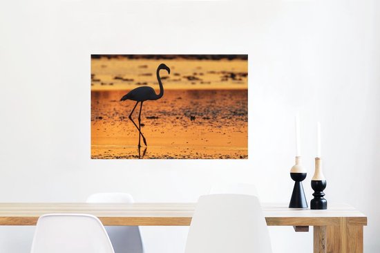 Poster Het silhouet van een flamingo bij zonsondergang - 60x40 cm