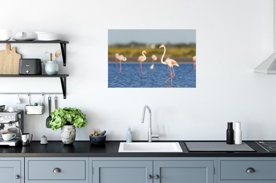 Poster Groupe de flamants roses 90x60 cm - Tirage photo sur Poster (décoration murale salon / chambre) / Poster Animaux