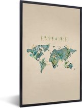 Fotolijst incl. Poster - Wereldkaart - Turquoise - Planten - 20x30 cm - Posterlijst