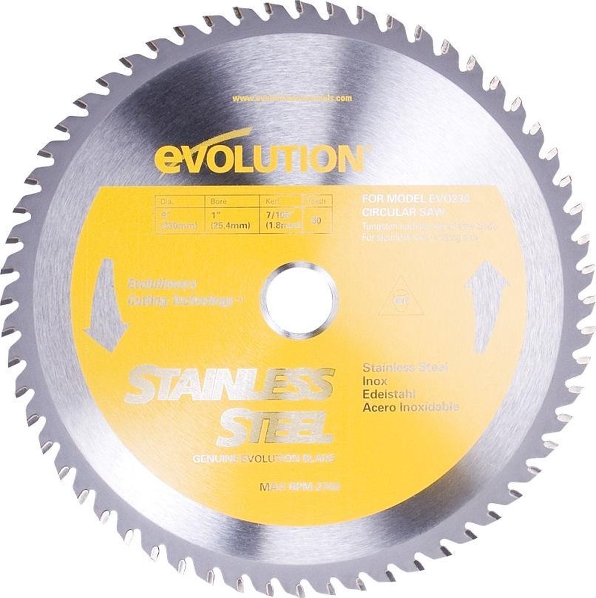 EVOLUTION - Evolution EVO230SS Cirkelzaagblad - 230 x 25,4 x 60T - RVS - 230 X 25.4 X 1.8 MM - 60 T