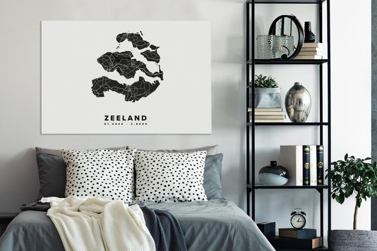 Peinture sur toile 140x90 cm - Décoration murale Zélande - Nederland - Carte routière - Wit - Décoration murale salon - Décoration chambre - Accessoires de chambre - Peintures