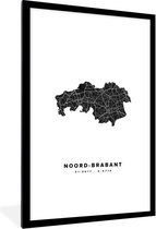 Fotolijst incl. Poster - Noord-Brabant - Kaart - Zwart - Wit - 80x120 cm - Posterlijst