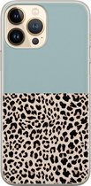 iPhone 13 Pro Max hoesje siliconen - Luipaard mint - Soft Case Telefoonhoesje - Luipaardprint - Transparant, Blauw