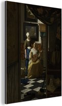 Wanddecoratie Metaal - Aluminium Schilderij Industrieel - De liefdesbrief - Johannes Vermeer - 120x160 cm - Dibond - Foto op aluminium - Industriële muurdecoratie - Voor de woonkamer/slaapkamer
