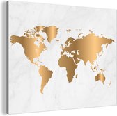 Wereldkaart Goud Marmer aluminium | Wereldkaart Wanddecoratie Aluminium 40x30 cm