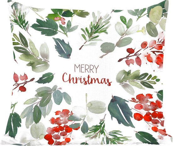 Sierkussens - Kussentjes Woonkamer - 60x60 cm - Kerst - Quote - Waterverf - Kerstversiering - Kerstdecoratie voor binnen - Woonkamer