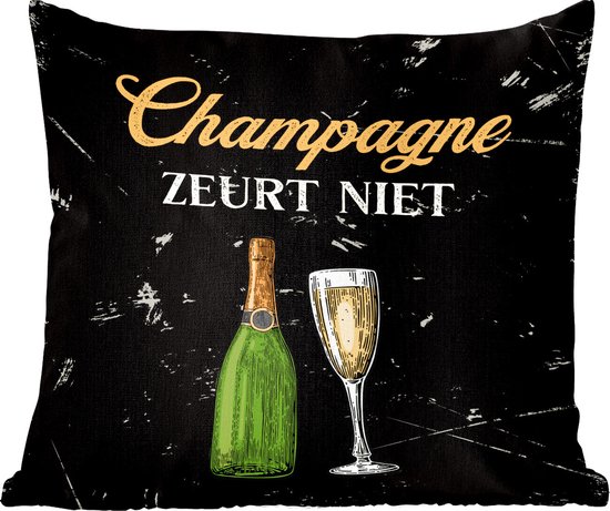 Sierkussen - Champagne Fles Glas - Multicolor - 45 Cm X 45 Cm