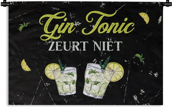 Tapisserie murale - Gin - Verres à Gin tonic - Citroen - 60 x 40 cm - Cadeau femme - Cadeau homme