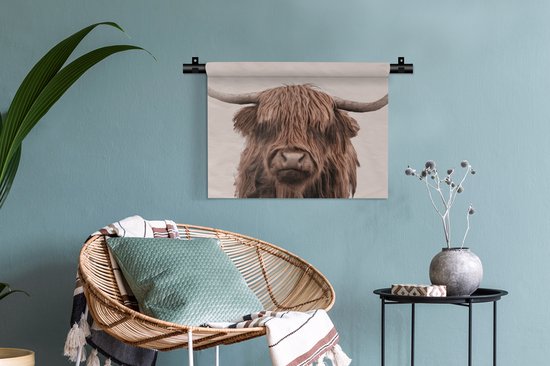 Tapisserie - Tissu mural - Highlander écossais - Vache - Fourrure - 60x45 cm - Tapisserie