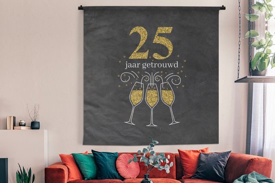 Tapisserie - Tissu mural - Mariage - 25 ans mariés - Citations - Proverbes - 180x180 cm - Tapisserie