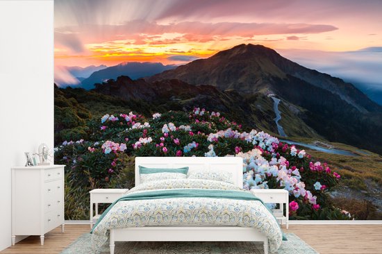 Champ de fleurs dans les montagnes au crépuscule 450x300 cm