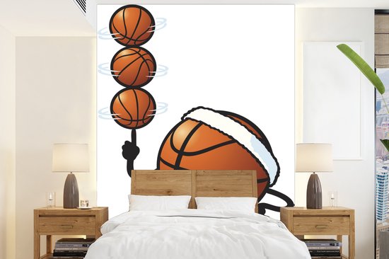 Papier peint photo vinyle - Une illustration d'un personnage de basket-ball avec plusieurs balles largeur 195 cm x hauteur 260 cm - Tirage photo sur papier peint (disponible en 7 tailles)