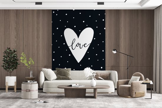 Fond d' écran - peinture murale Papier peint photo - illustration pour enfants d'un coeur avec des points et la citation d' amour - Largeur 225 cm x hauteur 350 cm