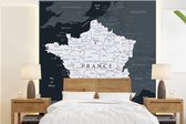Behang - Fotobehang Donkergrijze kaart van Frankrijk - Breedte 220 cm x hoogte 240 cm