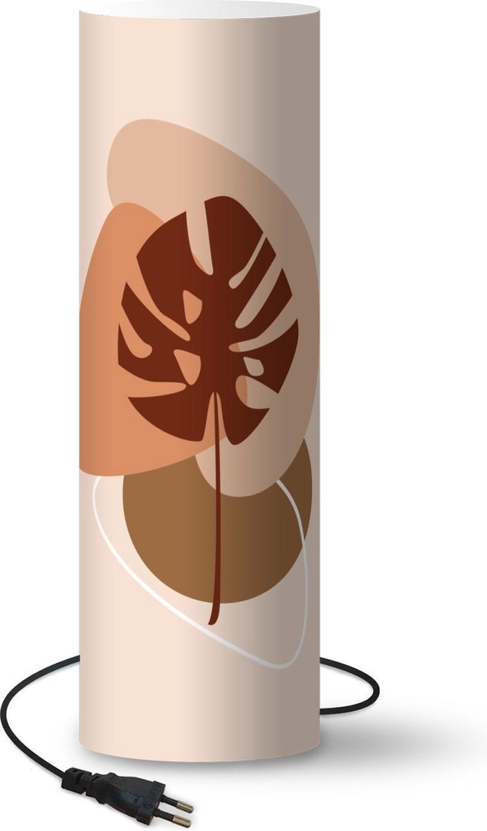 Lamp - Nachtlampje - Tafellamp slaapkamer - Zomer - Monstera - Bruin - Pastel - 50 cm hoog - Ø15.9 cm - Inclusief LED lamp