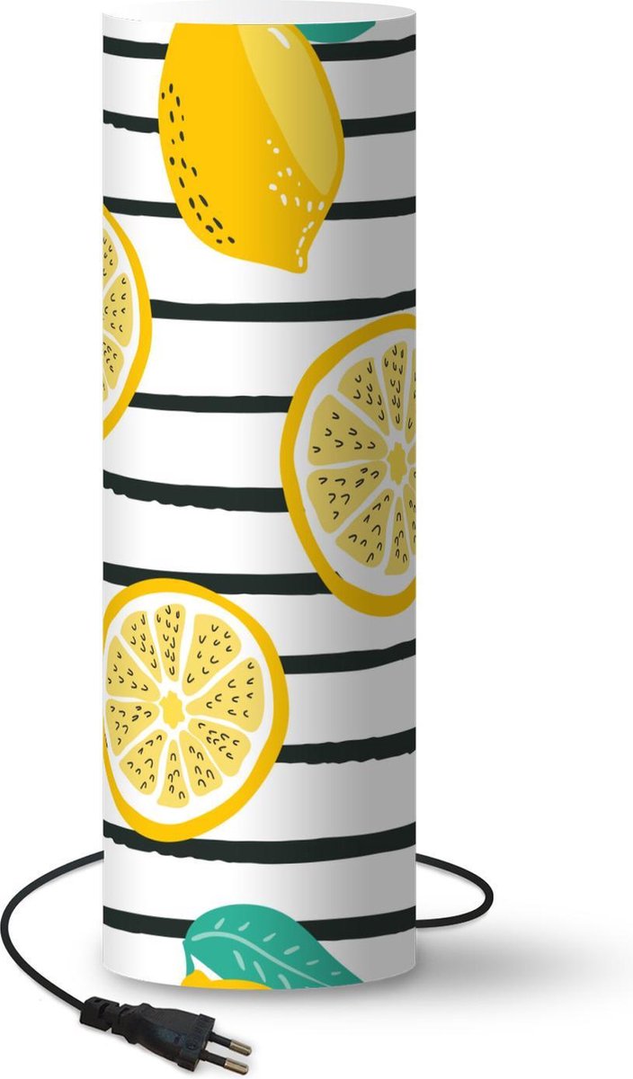 Lamp - Nachtlampje - Tafellamp slaapkamer - Citroenen - Zomer - Pastel - 60 cm hoog - Ø19.1 cm - Inclusief LED lamp
