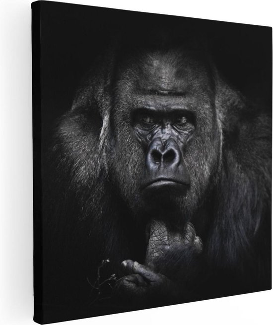 Artaza Toile Peinture Gorilla - Zwart Wit - 40x40 - Klein - Photo sur Toile - Impression sur Toile