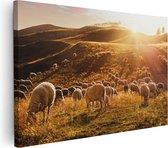 Artaza Canvas Schilderij Schapen in de Heuvels bij Zonsondergang - 30x20 - Klein - Foto Op Canvas - Canvas Print