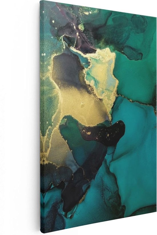 Artaza - Peinture sur toile - Art abstrait - Vert avec or - 60 x 90 - Photo sur toile - Impression sur toile