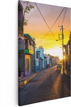 Artaza Canvas Schilderij Cuba Kleurrijke Huisjes bij Zonsondergang - 60x90 - Foto Op Canvas - Canvas Print