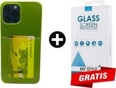 Crystal Backcase Transparant Shockproof Met Pasjeshouder Hoesje iPhone 12 Pro Max Geel - Gratis Screen Protector - Telefoonhoesje - Smartphonehoesje