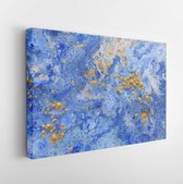 Abstracte gemarmerd effect achtergrond. Blauwe creatieve kleuren. Mooie verf met toevoeging van goud - Modern Art Canvas - Horizontaal - 1403091599 - 80*60 Horizontal